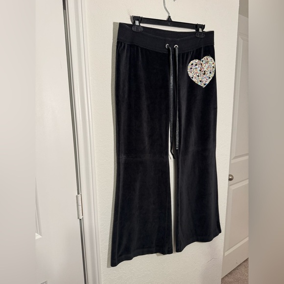 Victoria’s Secret Pink Velour Flare Pants Womens M Sequin Heart Y2K RARE Love - Picture 2 of 8